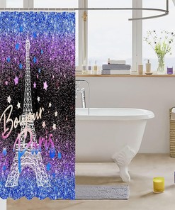 Eiffel Tower Glitter Shower Curtain For Girls Bathroom Decor 