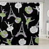 Eiffel Tower Green Rose Floral Shower Curtain, Ballerina Bathroom Decor - 