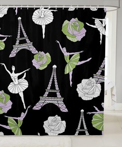 Eiffel Tower Green Rose Floral Shower Curtain, Ballerina Bathroom Decor - 