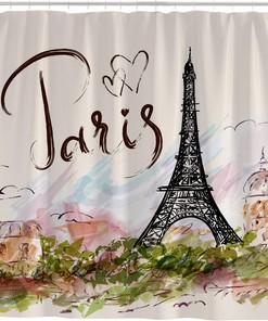 Eiffel Tower Hand-Drawn Print Shower Curtain for a Chic Bathroom Look