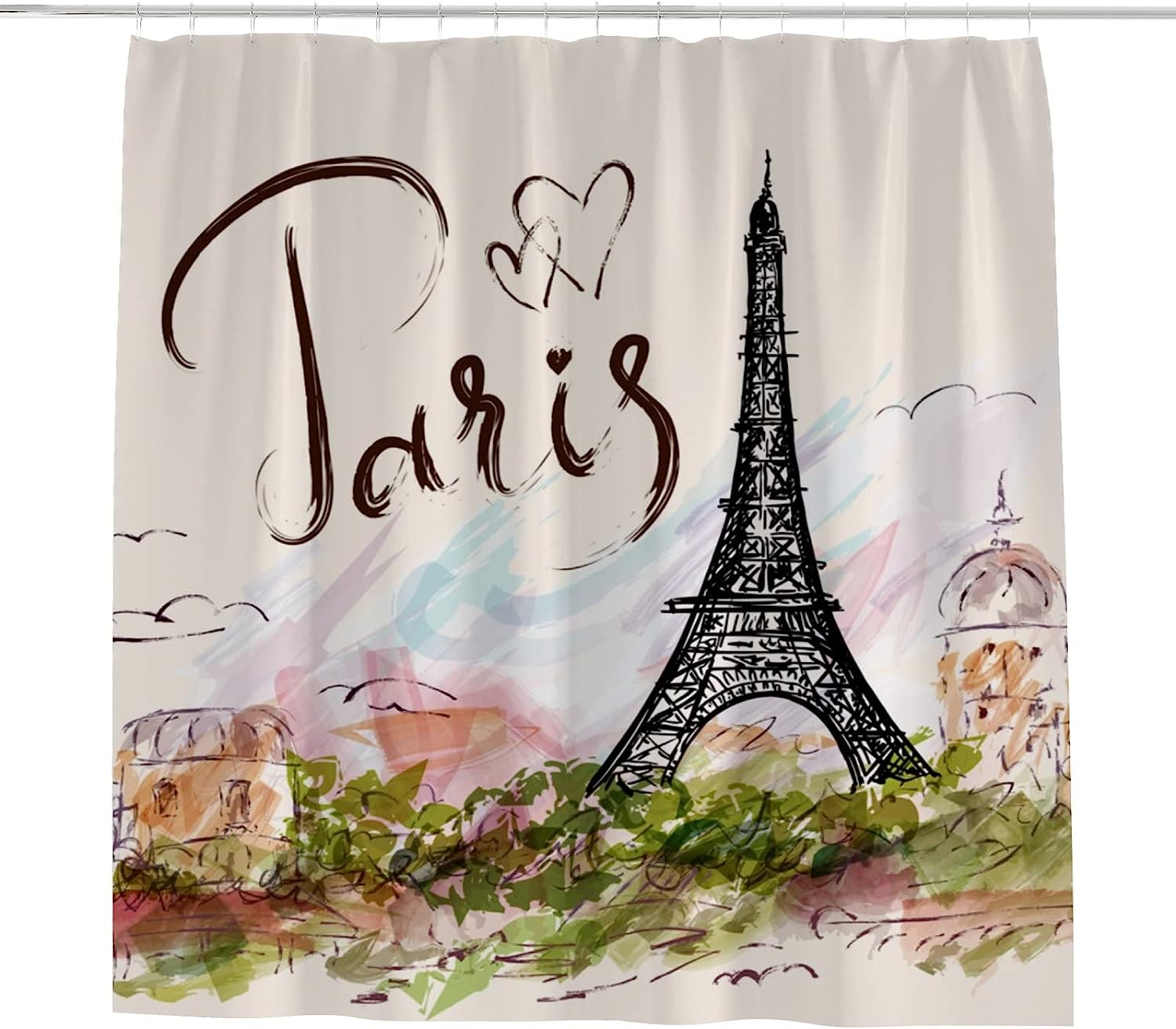 Eiffel Tower Hand-Drawn Print Shower Curtain for a Chic Bathroom Look