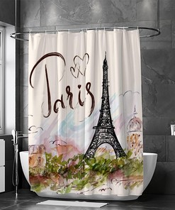 Eiffel Tower Hand-Drawn Print Shower Curtain for a Chic Bathroom Look