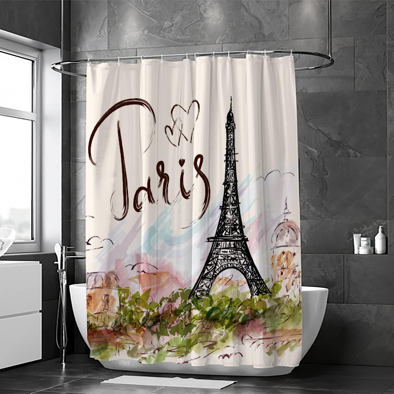Eiffel Tower Hand-Drawn Print Shower Curtain for a Chic Bathroom Look
