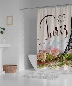 Eiffel Tower Hand-Drawn Print Shower Curtain for a Chic Bathroom Look
