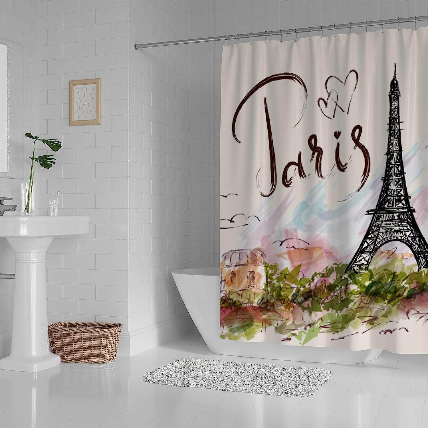 Eiffel Tower Hand-Drawn Print Shower Curtain for a Chic Bathroom Look