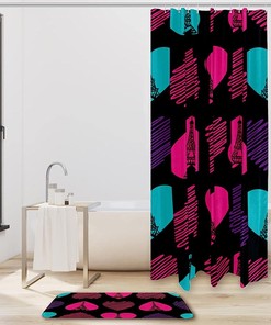 Eiffel Tower Heart Waterproof Shower Curtain, Paris Bathroom Decor -