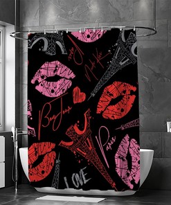 Eiffel Tower Hearts Shower Curtain, Sweet and Romantic Bathroom Accessory for Your Love-Inspired Bath