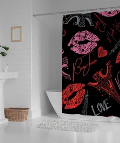 Eiffel Tower Hearts Shower Curtain, Sweet and Romantic Bathroom Accessory for Your Love-Inspired Bath