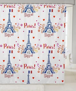 Eiffel Tower Kids Shower Curtain, Paris Architecture Bathroom Curtains For Girls Boys Adults Love Heart