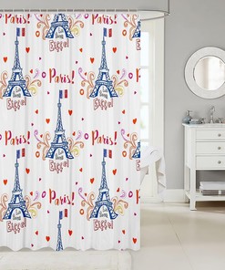 Eiffel Tower Kids Shower Curtain, Paris Architecture Bathroom Curtains For Girls Boys Adults Love Heart