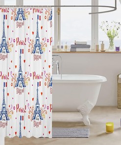 Eiffel Tower Kids Shower Curtain, Paris Architecture Bathroom Curtains For Girls Boys Adults Love Heart