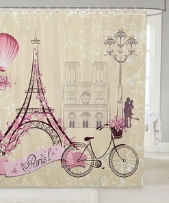 Eiffel Tower Kids Shower Curtain, Vintage Bathroom Curtains For Girls Boys Adults Paris Architecture Dreamy Waterproof