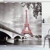 Eiffel Tower Monochrome Shower Curtain, Bridge City Cloudscape Print, Cloth Bathroom Decor