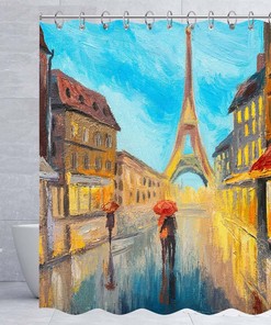 Eiffel Tower Oil Painting Shower Curtain For Bathroom Decoration - 