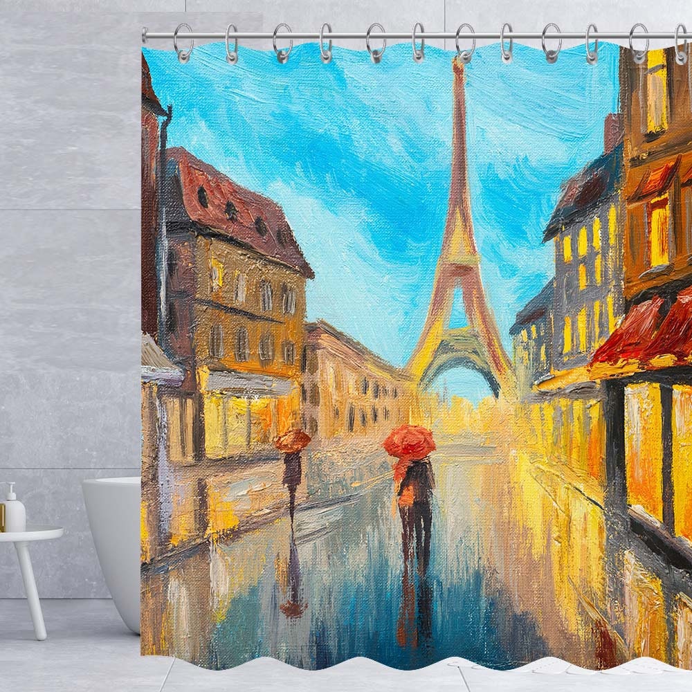 Eiffel Tower Oil Painting Shower Curtain For Bathroom Decoration -