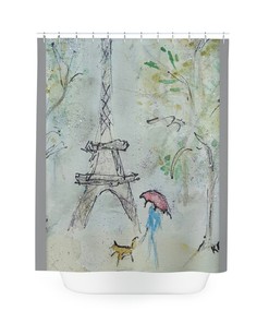 Eiffel Tower Painting Shower Curtain - Parisian Bathroom Decor 
