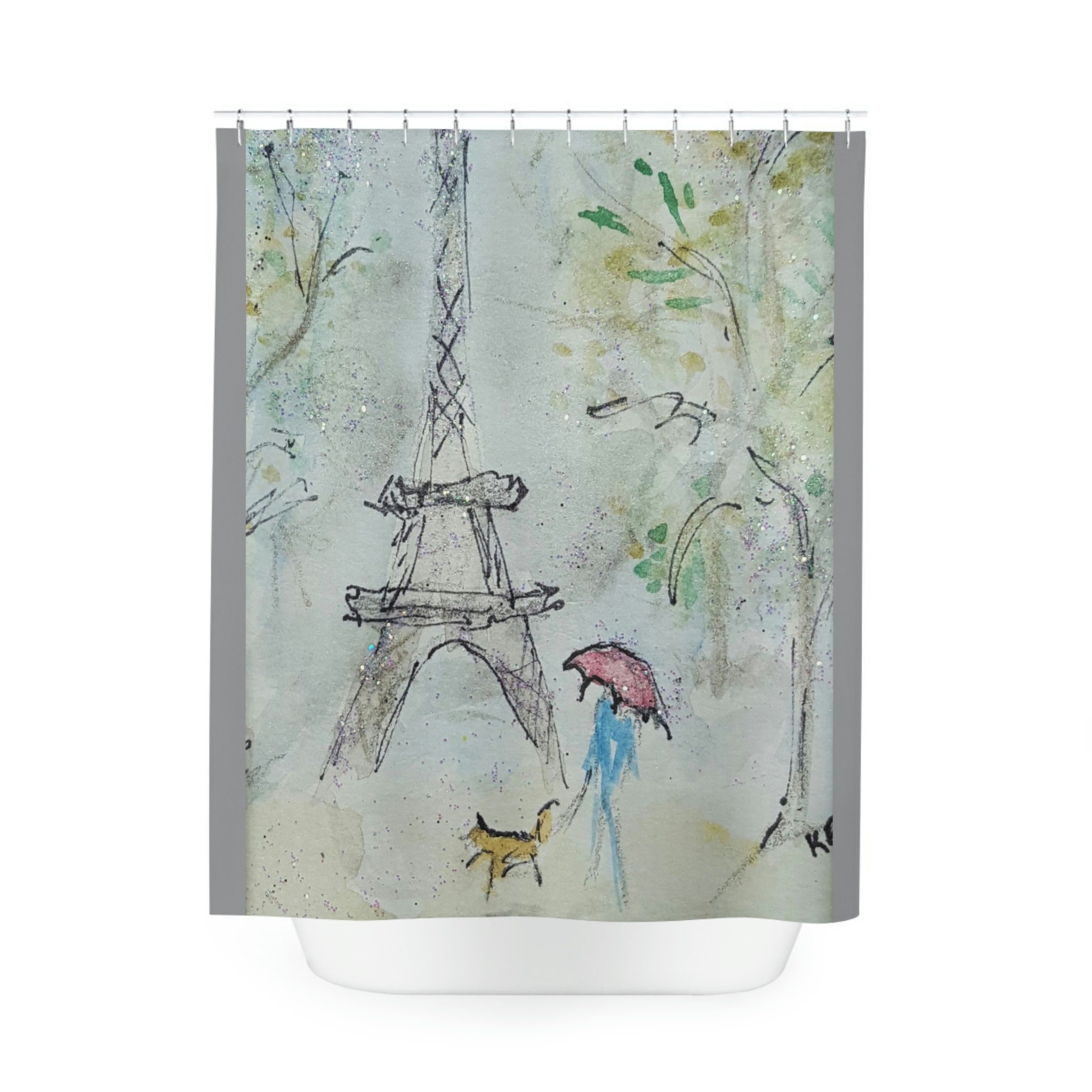 Eiffel Tower Painting Shower Curtain - Parisian Bathroom Decor