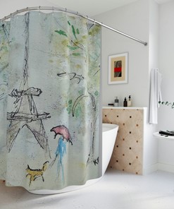 Eiffel Tower Painting Shower Curtain - Parisian Bathroom Decor