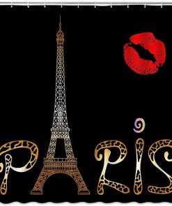 Eiffel Tower Paris Shower Curtain, Romantic French Black and Gold Bathroom Decor