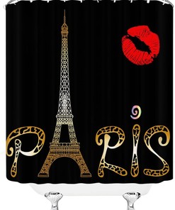 Eiffel Tower Paris Shower Curtain, Romantic French Black and Gold Bathroom Decor
