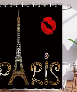 Eiffel Tower Paris Shower Curtain, Romantic French Black and Gold Bathroom Decor