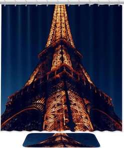 Eiffel Tower Paris Waterproof Shower Curtain, French Bathroom Decor - 
