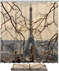 Eiffel Tower Pattern Waterproof Shower Curtain, Chic Bathroom Decor - 