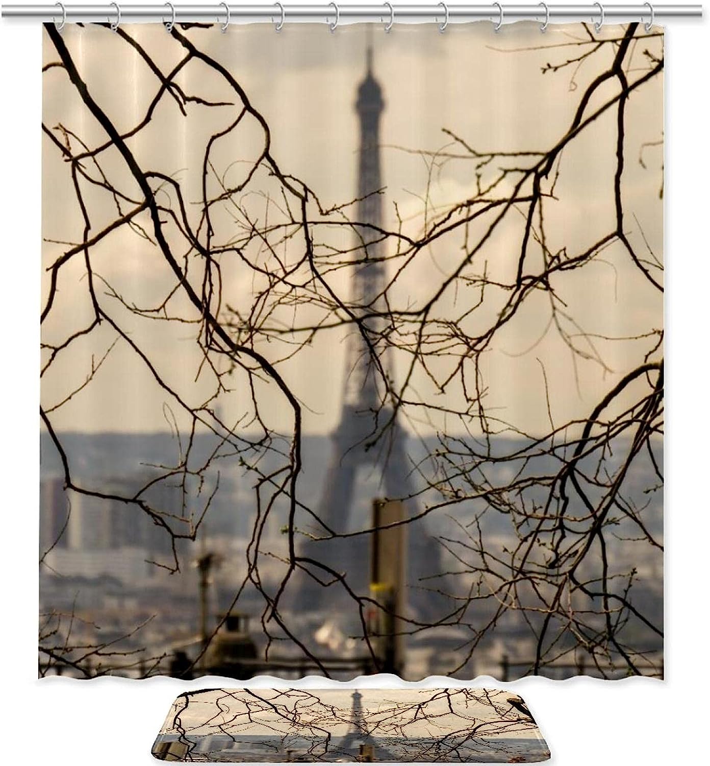 Eiffel Tower Pattern Waterproof Shower Curtain, Chic Bathroom Decor -