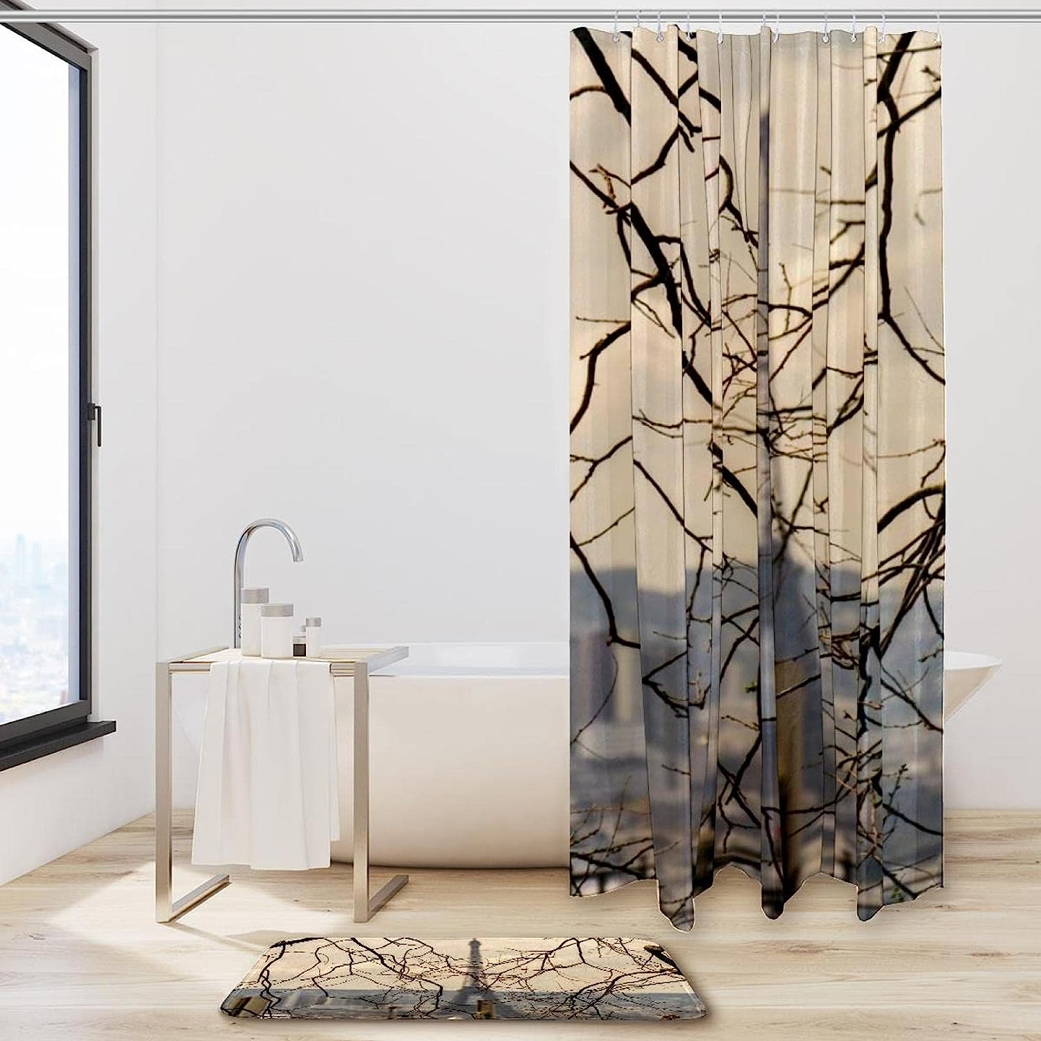 Eiffel Tower Pattern Waterproof Shower Curtain, Chic Bathroom Decor -
