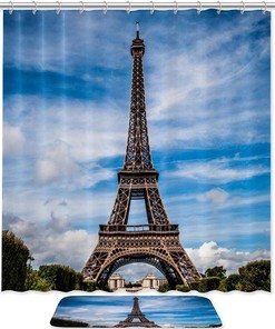 Eiffel Tower Pattern Waterproof Shower Curtain, Modern Bathroom Curtain - 