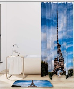 Eiffel Tower Pattern Waterproof Shower Curtain, Modern Bathroom Curtain -