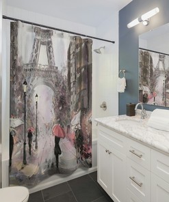 Eiffel Tower Personalized Abstract Painting Shower Curtain, Paris Fashion Bathroom Decor - 