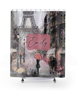Eiffel Tower Personalized Abstract Painting Shower Curtain, Paris Fashion Bathroom Decor -