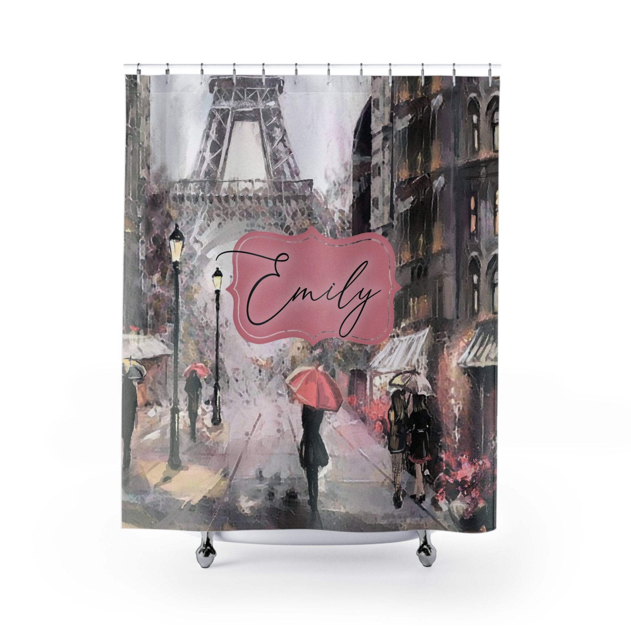 Eiffel Tower Personalized Abstract Painting Shower Curtain, Paris Fashion Bathroom Decor -