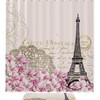 Eiffel Tower Pink Flower Waterproof Shower Curtain, Romantic Bathroom Curtain - 