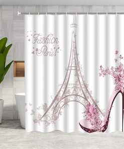 Eiffel Tower Pink High Heel Fashion Paris Bathroom Curtain Fabric Bathroom Accessories Shower Curtain