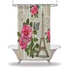 Eiffel Tower Postcard Printed Shower Curtain with Waterproof Button Hole Shower Drapes for Bathtub 
