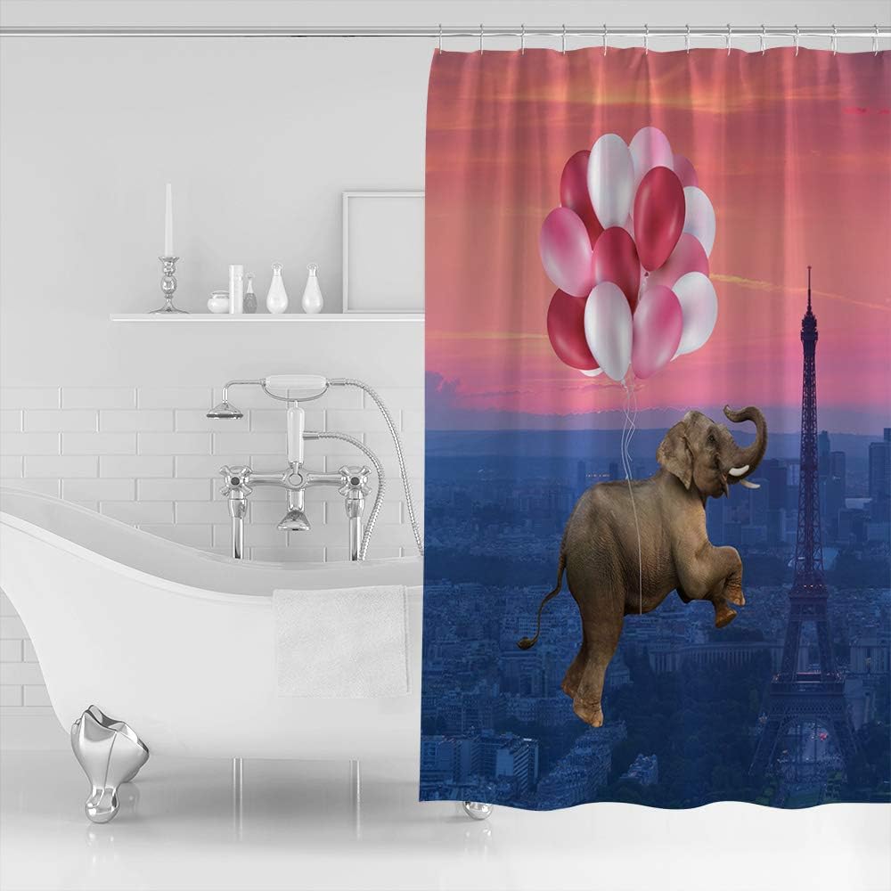 Eiffel Tower Print Shower CurtainWaterproof Bathroom Liner for Women & Kids