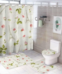 Eiffel Tower Red Flowers Shower Curtain, Waterproof Bathroom Decor by Vantaso