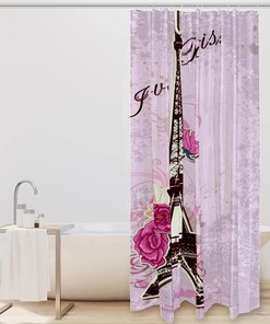Eiffel Tower Rose Flower Love Paris Fabric Shower Curtain for Bathroom Decor