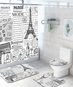 Eiffel Tower Shower Curtain And Bath Mat Set For Parisian Bathroom Decor
