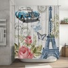 Eiffel Tower Shower Curtain Vintage Paris Decor, Butterfly Car Street Lamp Fabric Waterproof Curtain 