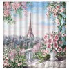 Eiffel Tower Shower Curtain Watercolor Floral Scenery Bathroom Fabric