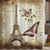 Eiffel Tower Shower CurtainButterfly and Flower Pale Brown Bathroom Curtain with Paris Theme