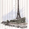 Eiffel Tower Sketch Black & White College Waterproof Fabric Shower Curtain