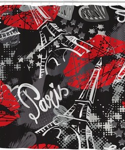 Eiffel Tower Sketch Lips Shower Curtain, Fun and Playful Bathroom Accessory for Your Love-Inspired Bath