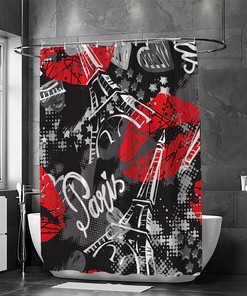 Eiffel Tower Sketch Lips Shower Curtain, Fun and Playful Bathroom Accessory for Your Love-Inspired Bath