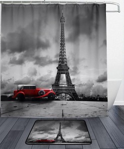 Eiffel Tower Skyline Shower Curtain for a Sophisticated and Chic Bathroom.
