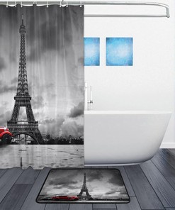Eiffel Tower Skyline Shower Curtain for a Sophisticated and Chic Bathroom.