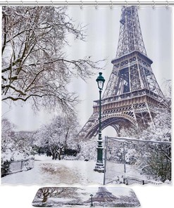 Eiffel Tower Snow Pattern Waterproof Shower Curtain, Paris Bathroom Decor - 